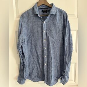 Polo Ralph Lauren Slim Fit Linen Plaid Shirt Blue White Size XXL